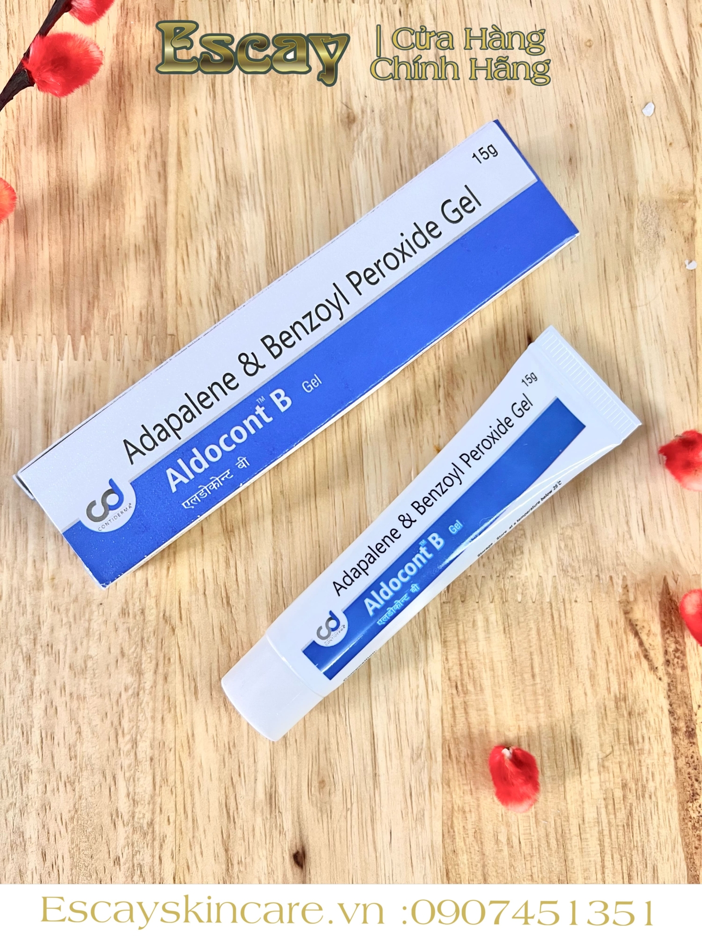 Aldocont B Benzoyl peroxide adapalene gel – Kem trị mụn 15g