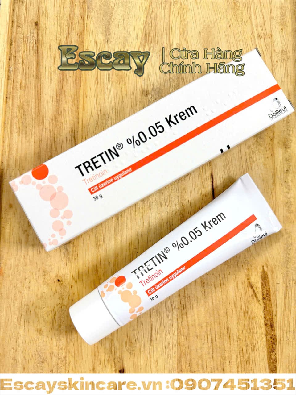 Tretin Tretinoin Bailleul Laboratories 0,05 % Krem chống lão hóa da - trị mụn và các vấn đề về da - trẻ hóa giúp da căng bóng