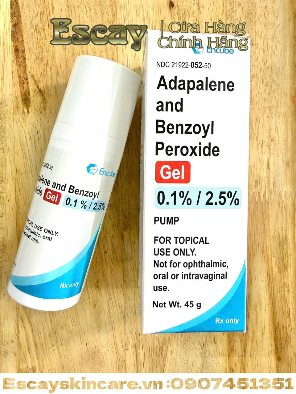 Encube gel trị mụn Adapalene và Benzoyl Peroxide Gel (0.1% / 2.5%) MỸ - 45g