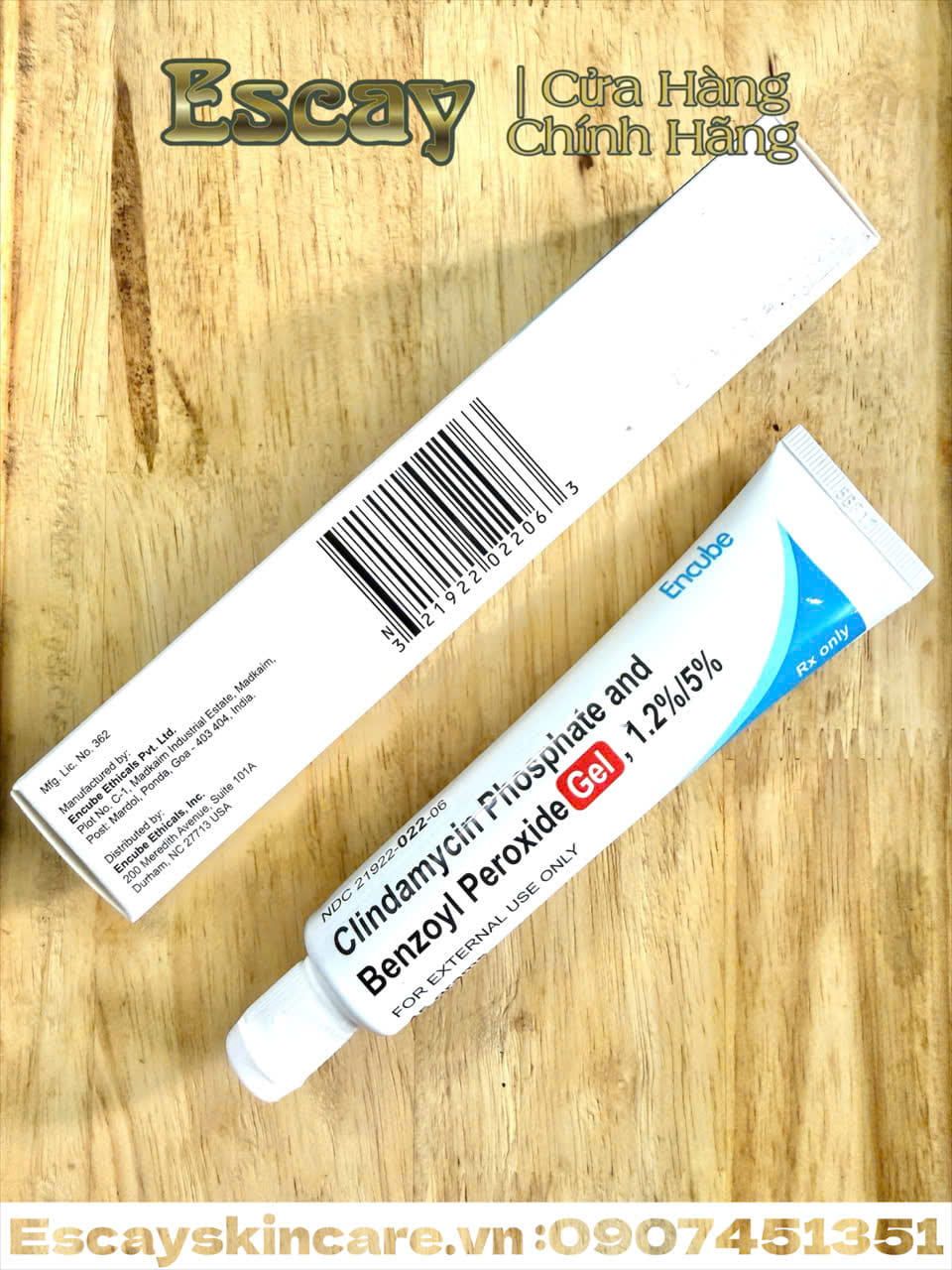 Encube gel tri mụn Clindamycin Phosphate and Benzoyl Peroxide Gel, nồng độ 1.2%/5%, ( Mỹ )