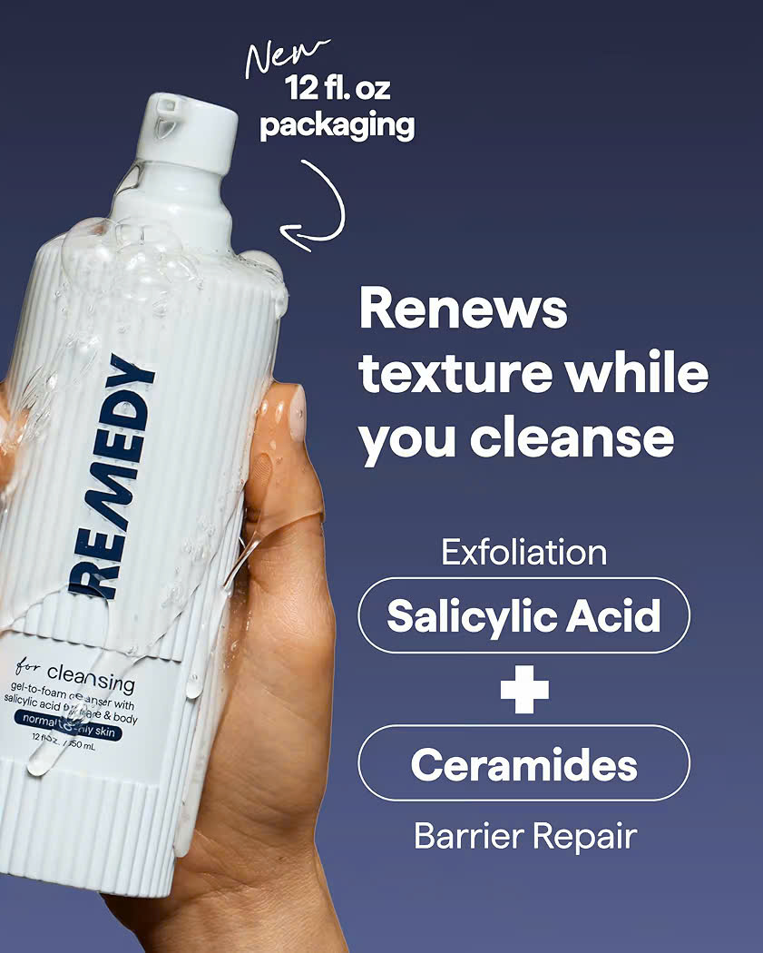 Remedy Sữa rửa mặt BHA dạng gel thành bọt dành cho da thường đến da dầu | 0,5% Axit Salicylic, Ceramide NP, Niacinamide, Trà xanh ( 350ml )