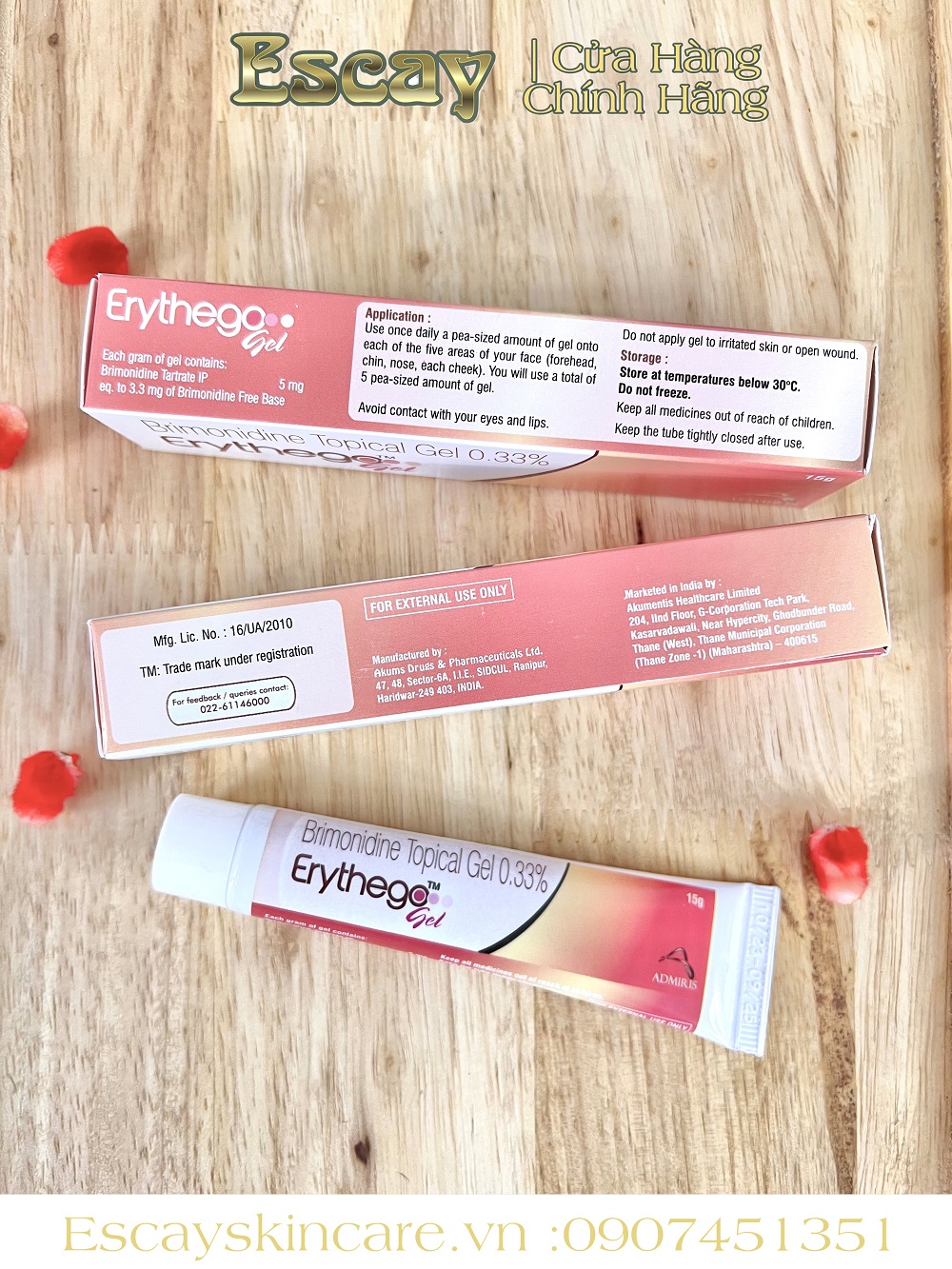 Erythego Brimonidine Topical Gel 0.33% giảm đỏ da