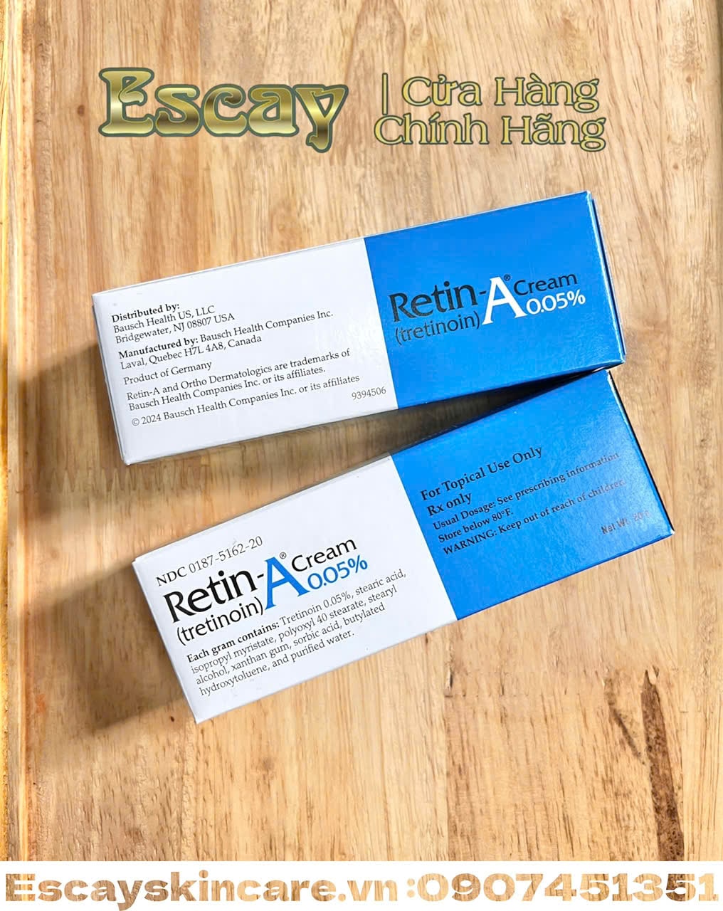 Retin-A Valeant Pharmaceuticals Tretinoin 0.05% Mỹ khắc cải thiện da giúp da trẻ hóa ( 20g )