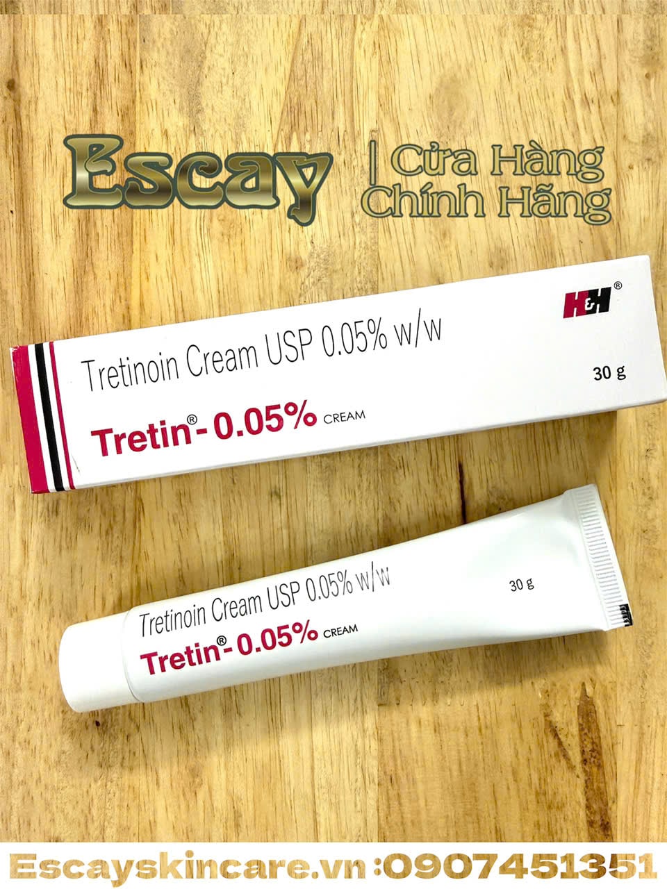 Tretin HH Tretinoin 0,025%, 0,05% Cream tái tạo tế bào da cải thiện vấn đề giúp da căng bóng 30g