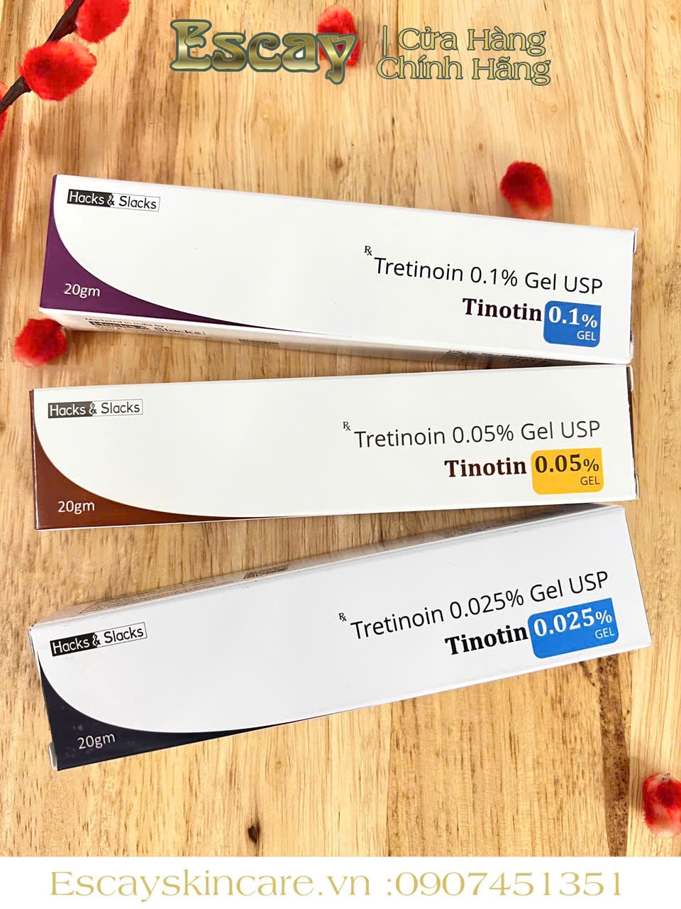 Tinotin Tretinoin Gel giảm mụn giảm thâm nám da - mờ nếp nhăn chống lão hóa- 0.025% - 0.05% - 0.1%