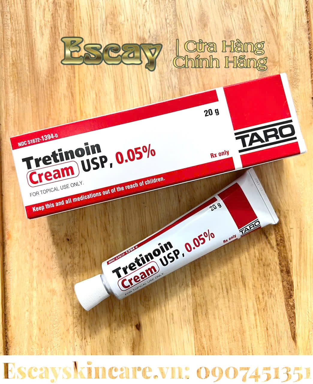 Taro tretinoin 0.05% cream cải thiện da giúp da căng mướt tuýt 20g