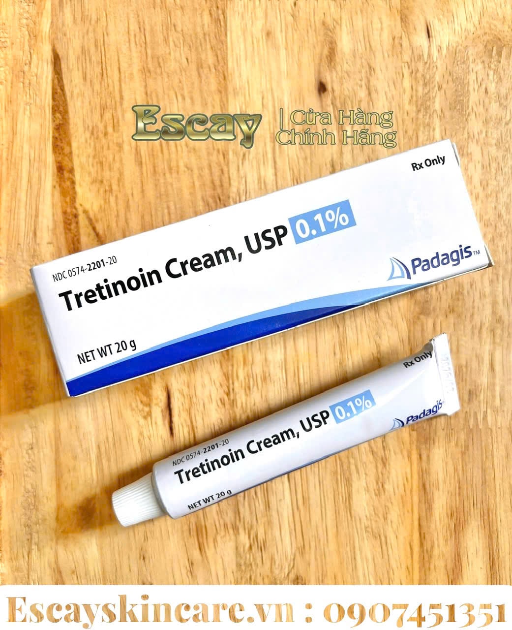 Tretinoin Padagis cream Mỹ 0.025% , 0.05% , 0.1% chống lão hóa giúp cải thiện da 20g