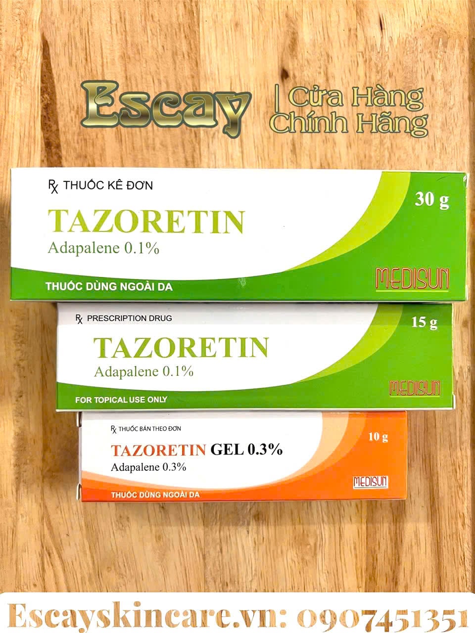 Tazoretin Adapalene 0.1 - 0.3 kem loại bỏ mụn