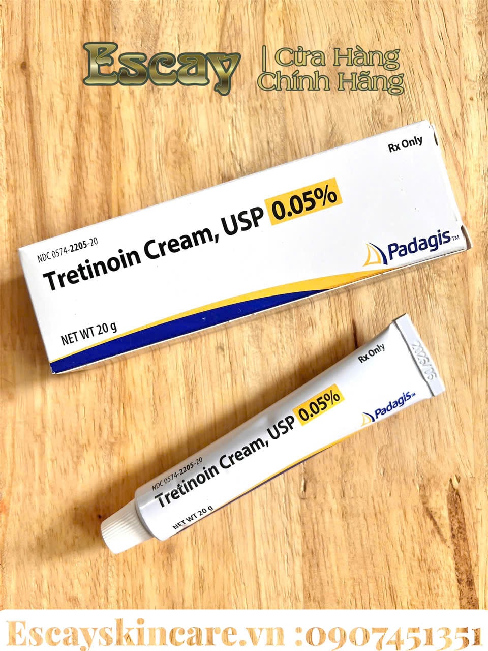 Tretinoin Padagis cream Mỹ 0.025% , 0.05% , 0.1% chống lão hóa giúp cải thiện da 20g