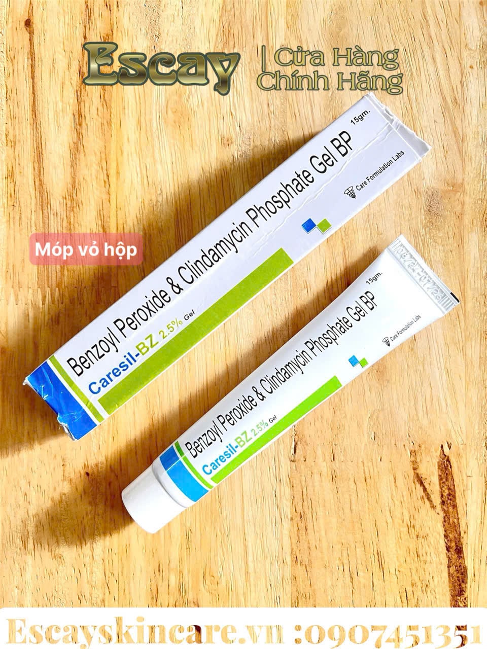 Gel Caresil- BZ Benzoyl 2.5% + clindamycin 1% trị mụn sưng viêm đỏ