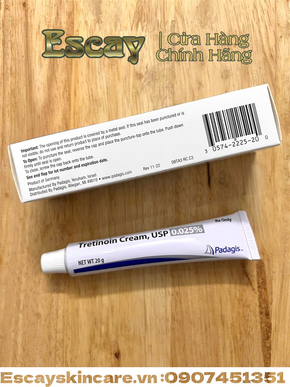 Padagis tretinoin MỸ 0.025% chống lão hóa da trị mụn giúp da căng bóng